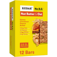 RXBAR front packaging showing honey cinnamon peanut butter flavor and shelf-ready convenience