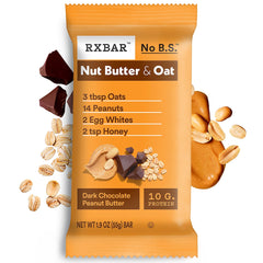 RXBAR ingredients arranged: oats, peanuts, egg whites, dark chocolate benefits clarity
