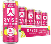 RYSE Up Supplements front can showing pink lemonade flavor and benefits