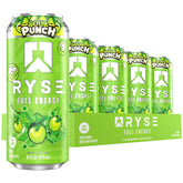 RYSE Up Supplements front can showing sour punch green apple flavor and bold branding benefits energy