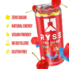 RYSE Up Supplements close-up bubbles and texture, showing crisp carbonation benefit