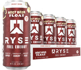 RYSE Up Supplements front can showing root beer float branding and benefits