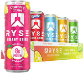RYSE Up Supplements front packaging showing five-flavor variety, convenient energy