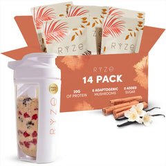 RYZE front packaging showing product name and protein benefit