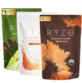 RYZE SUPERFOODS front packaging showing full bundle and convenience
