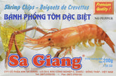 Sa Giang front packaging showing three shrimp chip packs and clear labeling for easy storage