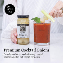 Close-up of Sable & Rosenfeld onion texture, highlighting crunchy bite for cocktails