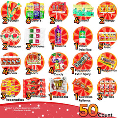 Sabores De Mexico open bag spread with varied wrapped candies, easy sharing and sampling