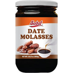 Sadaf date molasses jar front view showing label and rich syrup benefit