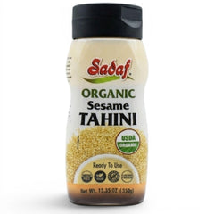 Sadaf tahini front packaging showing organic label and convenient squeeze bottle