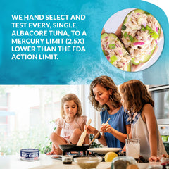 Safe Catch opened can in natural juices showing moist tuna and convenience
