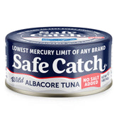 Safe Catch front can showing label and low-mercury benefit