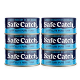 Safe Catch front packaging showing 6-pack, clear product ID and low mercury benefit