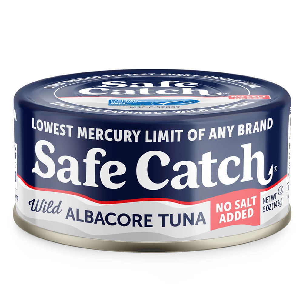 Safe Catch front packaging 5oz can showing brand and no salt benefit