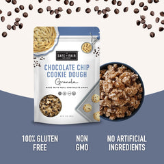 The Safe + Fair close-up of crunchy clusters and dairy-free chocolate chips for texture