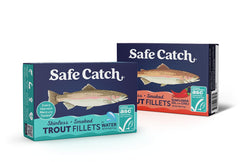Safe Catch open can showing smoked trout fillets ready to eat