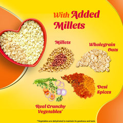 Saffola close-up of dried vegetables in oats mix, showing natural ingredient appeal