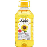 Safya 3L front bottle showing clean label and easy-pour handle for home kitchens