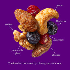 Sahale Snacks nuts and dried blueberries flatlay showing ingredient quality