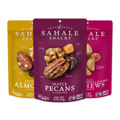 Sahale Snacks variety pack front view showing six resealable pouches for portability