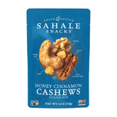 Sahale Snacks front packaging showing honey cinnamon cashews and brand