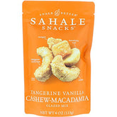 Sahale Snacks front packaging of tangerine vanilla cashew macadamia mix with clear branding and benefits