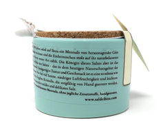 Sal de Ibiza pot on kitchen counter, attractive presentation for finishing dishes