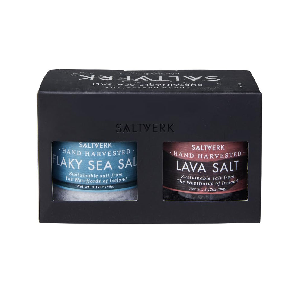 Saltverk gift box with Flaky and Lava salts showcasing premium presentation