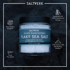 Saltverk in bowl ready to season vegetables, easy-access sustainable finishing salt