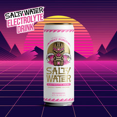 Close-up of SaltyWater Fruit Punch label highlighting ingredients and zero sugar