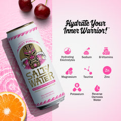 Top-down view of an open SaltyWater Fruit Punch can showing carbonation-free surface