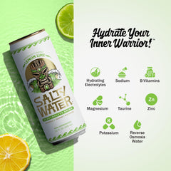 SaltyWater lemon lime pouring into glass to show clear, refreshing non-carbonated texture