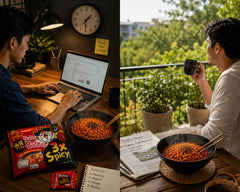 SAMYANG prepared bowl top view with sauce-coated noodles offering visual heat appeal