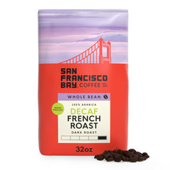 SAN FRANCISCO BAY front packaging showing 2 lb decaf French Roast, clear product info and value