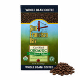 San Francisco Bay front bag view shows organic seal and roast identity