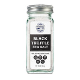 San Francisco Salt Company glass shaker front view showing premium truffle salt for table