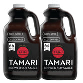 San-J front packaging showing two 64 oz bottles and gluten-free label for pantry-ready flavor