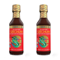 San-J front packaging showing two 10 oz bottles and clear branding for pantry benefit