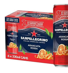 San Pellegrino blood orange can close-up showing deep citrus richness