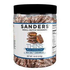 Sanders open tub revealing mixed milk and dark sea salt caramels for serving