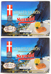 Sanniti front packaging showing two 3.9 oz grilled salmon cans for quick meals