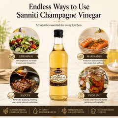 Sanniti bottle beside marinating bowl showing use benefit: tenderizes proteins