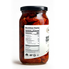 Sanniti open jar top view revealing oil-covered tomatoes for easy serving