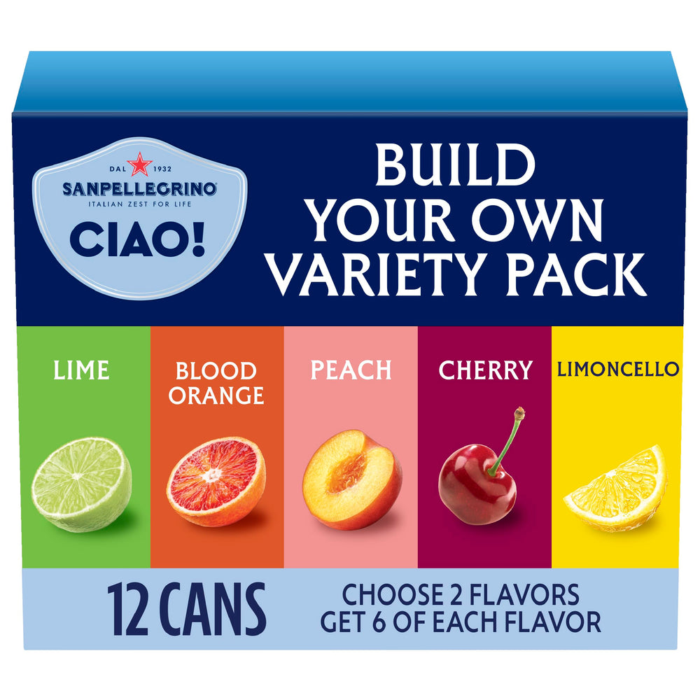 Sanpellegrino CIAO front packaging showing cans and variety options for easy selection