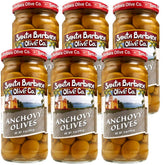 Santa Barbara Olive Co front jar view showing anchovy stuffed olives, clear branding benefit