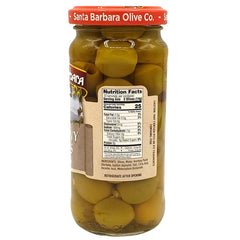 SANTA BARBARA OLIVE CO open jar top view with ready-to-serve olives