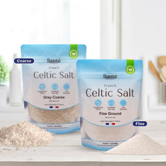 Sante Naturelle fine ground salt closeup showing texture and quick dissolution benefit