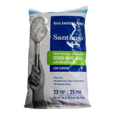 Santiago front of bag showing product and low sodium benefit