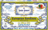 Santo Amaro front packaging showing smoked sardines in olive oil for pantry convenience