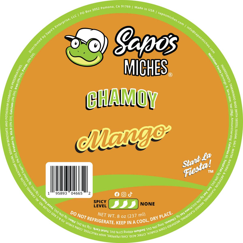 Sapo's Miches front label showing mango chamoy appeal and brand trust